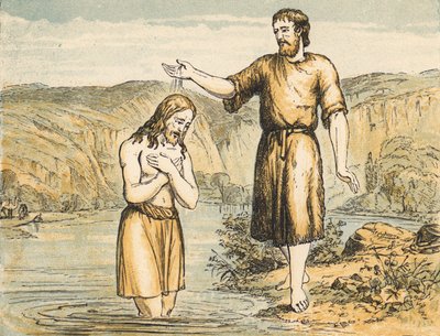Jesu dåp (farget gravering) av English School