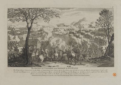 Slaget ved Culloden, nær Inverness i Skottland, utgitt av Bowles og Carver, 1746 av English School