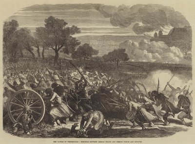 Slaget ved Weissenburg, kamp mellom tyske tropper og franske Turcos og Zouaves (gravering) av English School