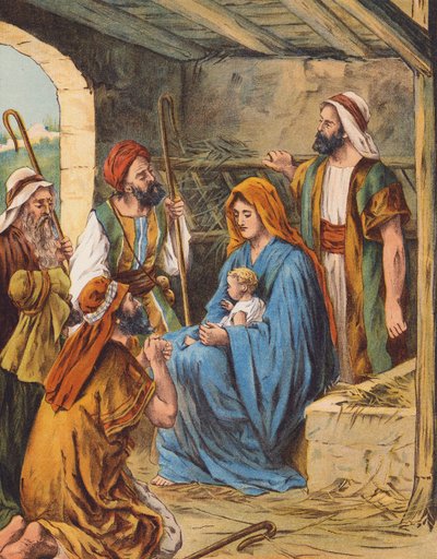 Jesu Kristi fødsel (fargelitografi) av English School