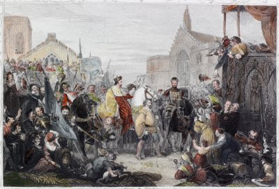 The Black Prince Entering London (farget gravering) av English School