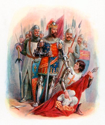 Den svarte prinsen finner kongen av Böhmens banner på slagmarken ved Crecy av English School