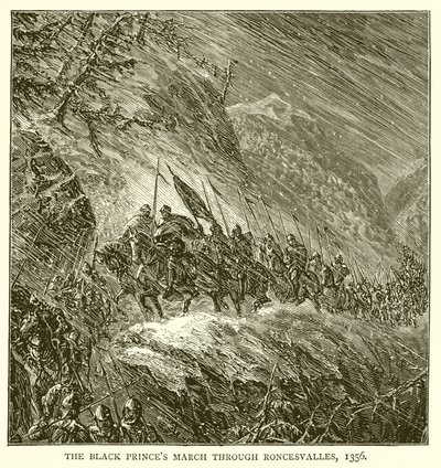The Black Princes mars gjennom Roncesvalles, 1356 av English School