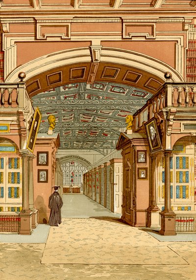 Bodleian-biblioteket, Oxford (farget gravering) av English School