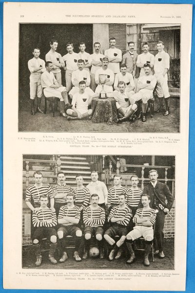 The Bombay Gymkhanas og The London Caledonians, fotballag omtalt i The Illustrated Sporting and Dramatic News, 21. november 1891 av English School