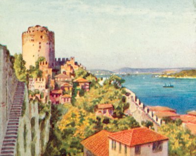 Bosporos fra et tyrkisk fort (fargelitografi) av English School