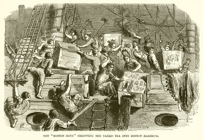 Boston Boys kaster Taxed Tea inn i Boston Harbor av English School