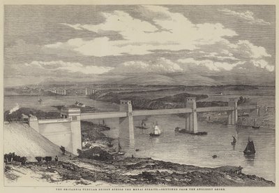 Britannia Tubular Bridge over Menai-stredet (gravering) av English School