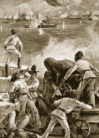 Den britiske flåten bombarderer havnene i Alexandria 11. juli 1882 av English School