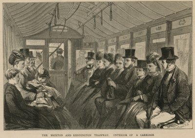 Brixton og Kennington Tramway - interiøret i en vogn av English School