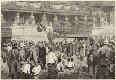 Den buddhistiske erkebiskopen av Burmah tar imot Sir Frederick Roberts i klosteret i Mandalay av English School