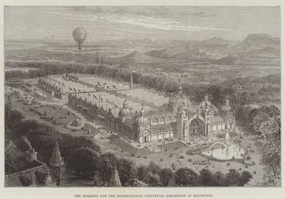 Bygningen for den internasjonale industriutstillingen i Edinburgh (gravering) av English School