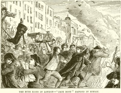 Bute Riots i London - Jack Boot ble hengt i Effigy av English School