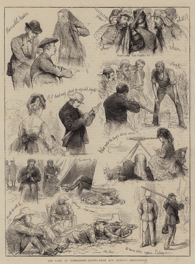 Leiren i Wimbledon, blader fra kunstnerens skissebok (gravering) av English School