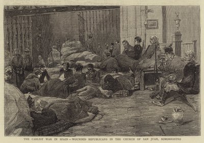 Carlist-krigen i Spania, sårede republikanere i San Juan-kirken, Somorrostro (gravering) av English School
