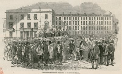 Chartistmøtet på Kennington Common i 1848, en del av prosesjonen - skissert ved Blackfriars Bridge av English School