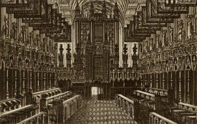 Koret, ser vestover, St George's Chapel, Windsor (litho) av English School