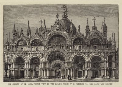 Markuskirken, Venezia, utsikt over fasaden som det er foreslått å rive ned og gjenoppbygge (gravering) av English School