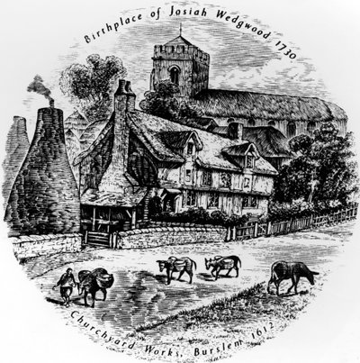The Churchyard Works og St. Johns Church, Burslem, 1800-tallet av English School