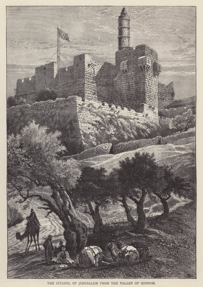 Citadellet i Jerusalem fra Hinnom-dalen (gravering) av English School