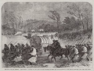 Borgerkrigen i Amerika, mislykket forsøk fra Army of the Potomac på å krysse Rappahannock 20. januar sist (gravering) av English School