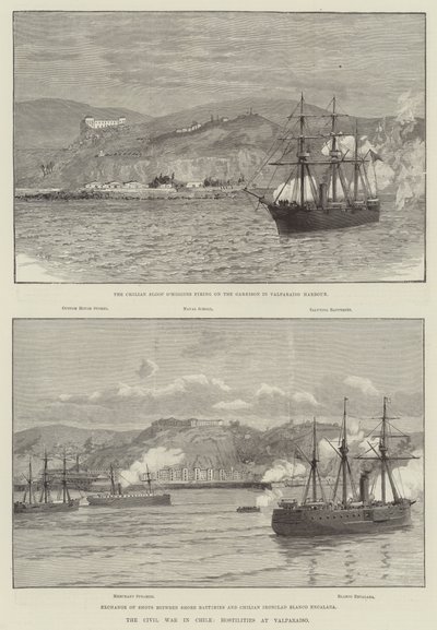 Borgerkrigen i Chile, fiendtlighetene ved Valparaiso (gravering) av English School