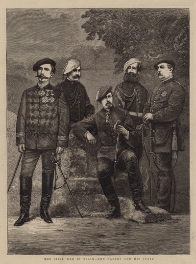 Borgerkrigen i Spania, Don Carlos og hans stab (gravering) av English School