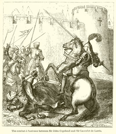 Combat & Foutrance mellom Sir John Copeland og Sir Lancelot de Lorris av English School