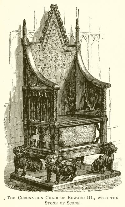 Kroningsstolen til Edward III., med Stone of Scone av English School