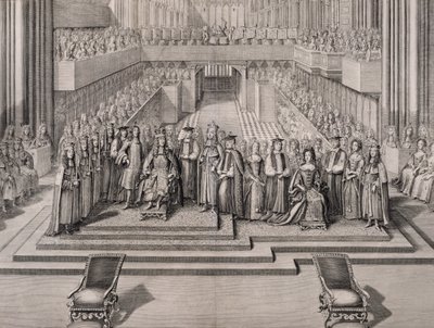 Kroningen av kong Jakob II (1633-1701) og hans andre kone Maria av Modena (1658-1718) 1685 av English School