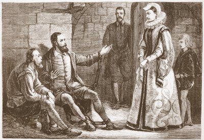 Grevinnen av Reux besøker De Bray og La Grange i fengselet, illustrasjon fra The History of Protestantism av James Aitken Wylie (1808-1890), pub. 1878 av English School