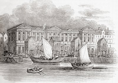 The Custom House, London, England, slik det så ut før den store brannen, fra Old England: A Pictorial Museum, pub. 1847 av English School