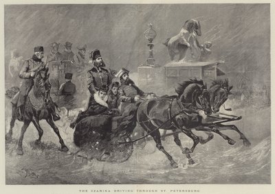 Tsarinaen kjører gjennom St Petersburg (gravering) av English School