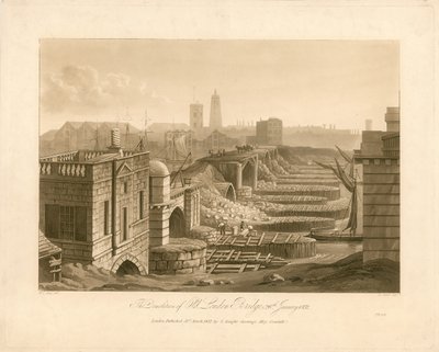 The Demolition of Old London Bridge, 26. januar 1832 av English School