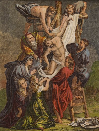 Nedstigningen fra korset (chromolitho) av English School