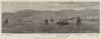 Ødeleggelsen av et fyrtårn i Belfast Lough (gravering) av English School