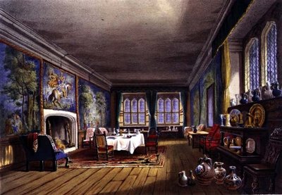 The Dining Room, Cotehele-huset, ca. 1830-40 (farge litho) av English School