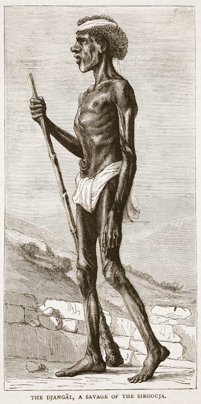 The Djangal, a Savage of the Sirgouja, illustrasjon fra Cassells Illustrated History of England av English School