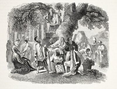 Druidene, eller britenes omvendelse til kristendommen av Bran og hans disipler, pub. 1800-tallet (stålgravering) av English School