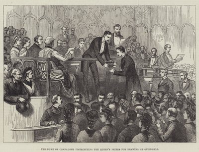 Hertugen av Connaught deler ut dronningens priser for tegning i Guildhall (gravering) av English School