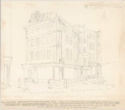 The Eastern Corner of St Martins Lane, London, 1825 av English School