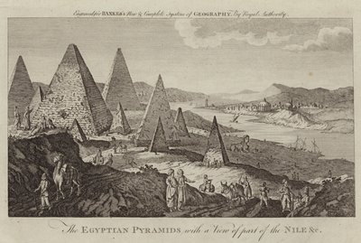 De egyptiske pyramidene med utsikt over en del av Nilen av English School