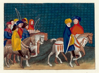 Ambassaden til kong Richard II sendt til hertugen av Lancaster (farget gravering) av English School