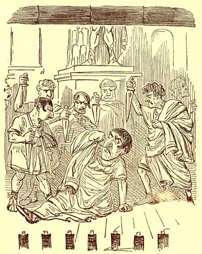 The End of Julius Caesar, illustrasjon fra The Comic History of Rome av Gilbert Abbott a Beckett, utgitt ca. 1850 (digitalt forbedret bilde) av English School