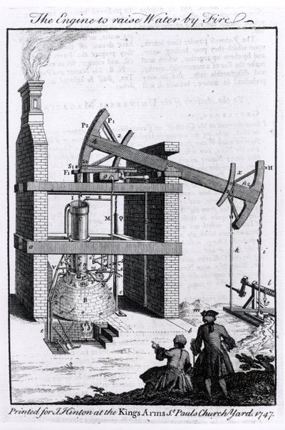 The Engine to Raise Water by Fire, et diagram av Newcomens dampmotor for Universal Magazine, 1747 av English School