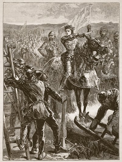The English before Harfleur, illustrasjon fra Cassells Illustrated History of England (sepia-bilde) av English School