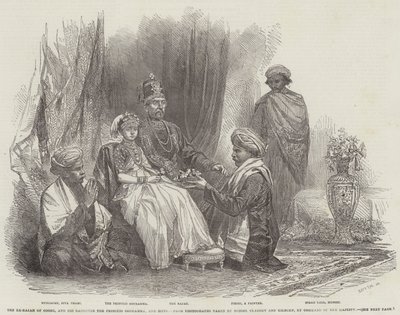 Eks-Rajah av Coorg, og hans datter, prinsessen Gouramma, og suite (gravering) av English School