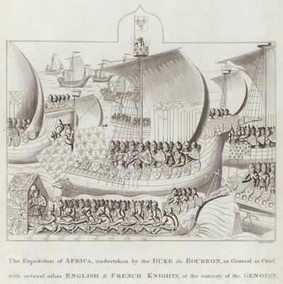 Ekspedisjonen av Afrika, utført av hertugen de Bourbon, som sjefsgeneral, med flere andre engelske og franske riddere, på bønn fra genuaserne av English School