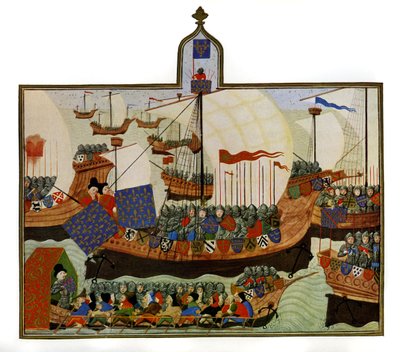 Franskmennenes og genovesernes ekspedisjon til Barbary, fra «Froissarts krøniker», illustrert i «Krønikeren av europeisk ridderlighet» av English School