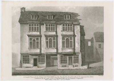 Falcon Tavern på Bankside, Southwark. Slik det dukket opp i 1805 av English School